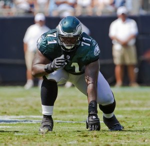 13 September, 2009:  Philadelphia Eagles Left Tackle, Jason Peters, gets ready for a play against the Carolina Panthers at the Bank of America Stadium in Charlotte, NC.  