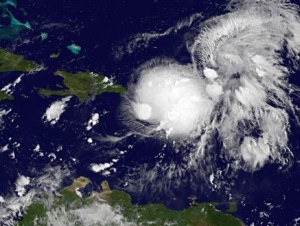 Gabrielle over Puerto Rico, at 5 a.m. EDT Gabrielle had maximum sustained winds near 40 mph. Image Credit:  NASA GOES Project 