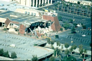 Northridge, California, 1/19/1994 --The walls and sections of the second floor of this mall department store collapsed from the 6.7 magnitude Northridge earthquake. FEMA News Photo