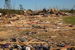 Homes are left as debris after a tornado struck the town of Louisville on April 28. Bill Kopitz/FEMA 