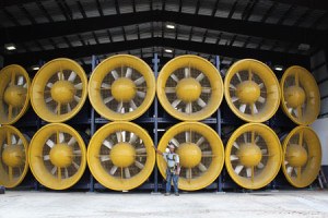 The International Hurricane Research Center in Miami, Florida, features 12, six-foot tall fans—a virtual Wall of Wind—capable of simulating Category 5 hurricanes to test the performance of structures and materials. Wall of Wind, Florida International University 
