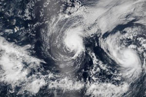 Hurricanes Iselle and Julio Nearing the Hawaiian Islands. Image Credit: NASA image by Jeff Schmaltz, LANCE/EOSDIS Rapid Response 