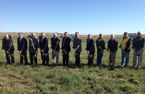 Gov. Dalrymple, NDDOT Director Grant Levi and Watford City Mayor Brent Sanford join other state and local officials in breaking ground on the U.S. 85 Watford City Bypass, which will re-route Highway 85 traffic onto a new roadway southwest of Watford City. Photo: North Dakota Office of the Governor