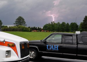 Powerful morning lightning to ground strokes can average 30,000 amps, says Dr. Themis Chronis. Photo: UAH