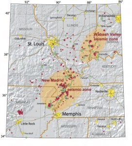 Map of New Madrid Seismic Zone and Wabash Seismic Zone seismicity. Image: USGS