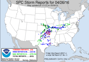 NOAA Storm Prediction Center severe weather forecast for 4/26/2016