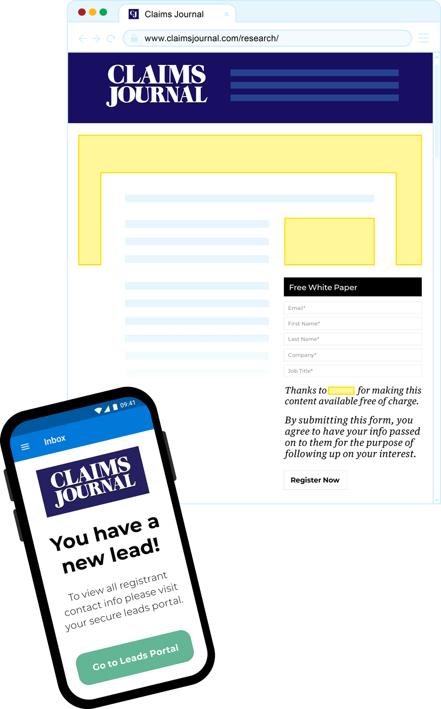 Claims Journal Research and Trends lead generation page